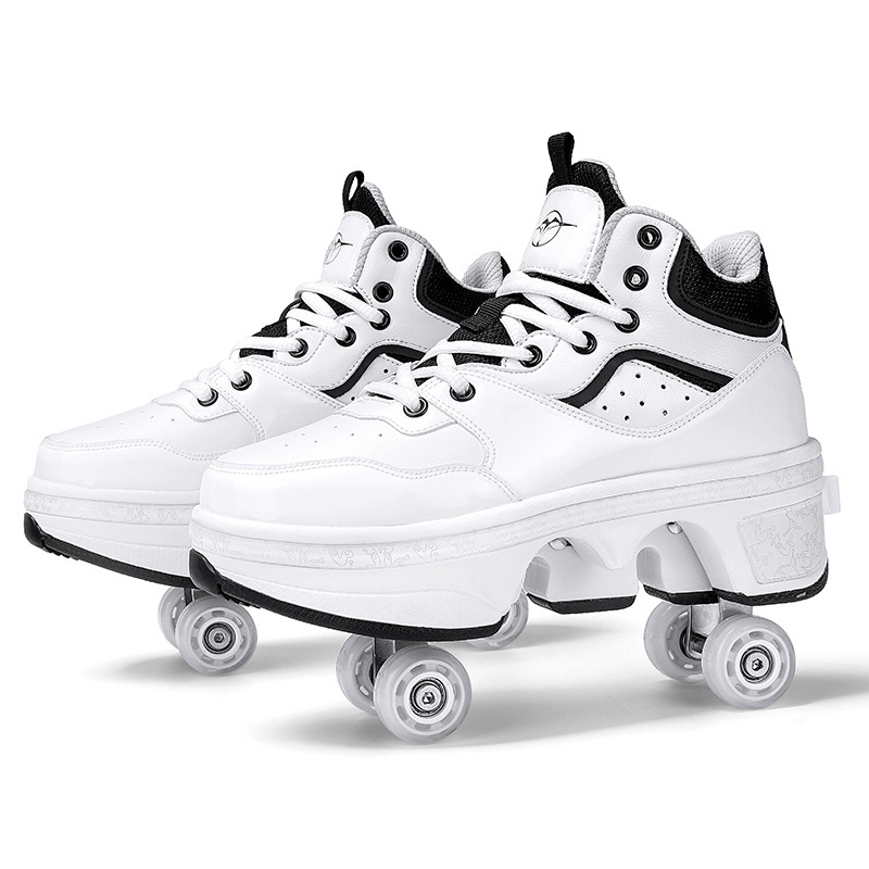 Deformation Walking Roller Shoes Outdoor Sports Kick Out Top Roller Skates Shoes With Retractable 4 Wheels