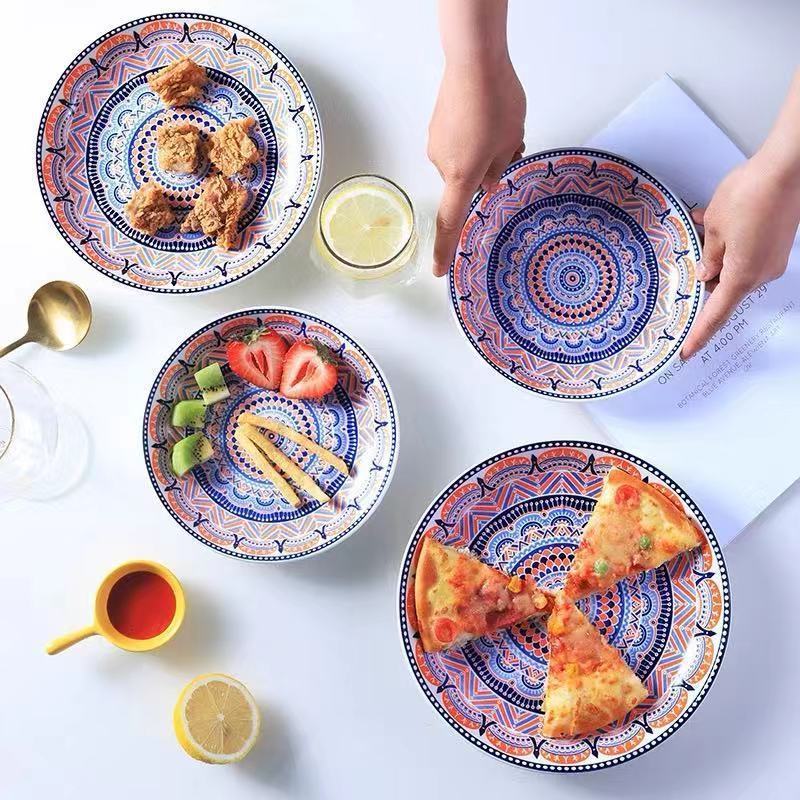 Restaurant Luxury Bohemian Porcelain Dinner Plates Serving Ceramic Dishes Moroccan Plate