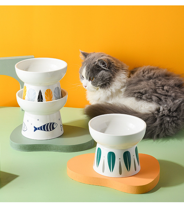 Factory Hot -Selling Ceramic Bowl Tall Cat Bowl Anti -Cervical Anti -Flipping Mouth Pet Bowl