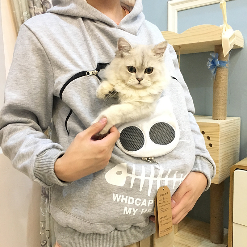 New Custom Zip up Cat Lovers Hoodie Women Kangaroo Cuddle Pouch Pocket Sweatshirt Animal Lovers Sweatshirt Pet Carrier Hoodie