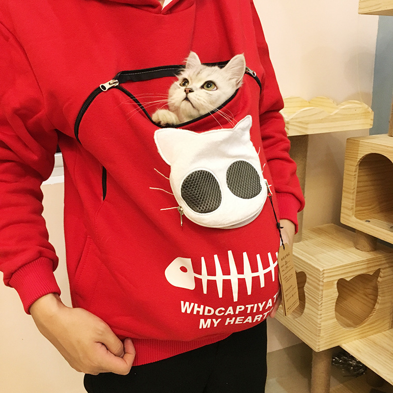 New Custom Zip up Cat Lovers Hoodie Women Kangaroo Cuddle Pouch Pocket Sweatshirt Animal Lovers Sweatshirt Pet Carrier Hoodie