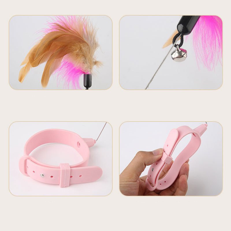 Silicone Pet Collar Bell Feather Tease Cat Stick Accompanying Interactive Cat Toy