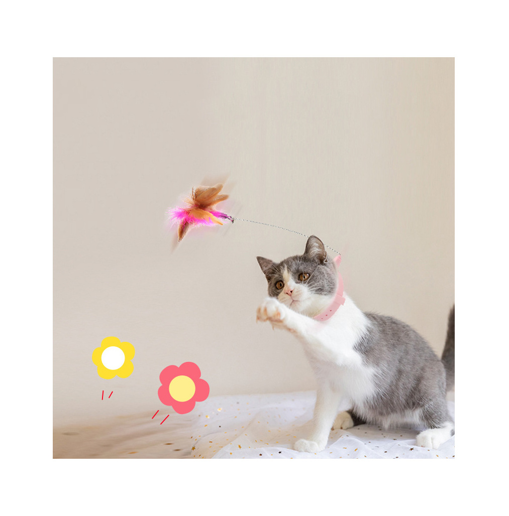 Silicone Pet Collar Bell Feather Tease Cat Stick Accompanying Interactive Cat Toy