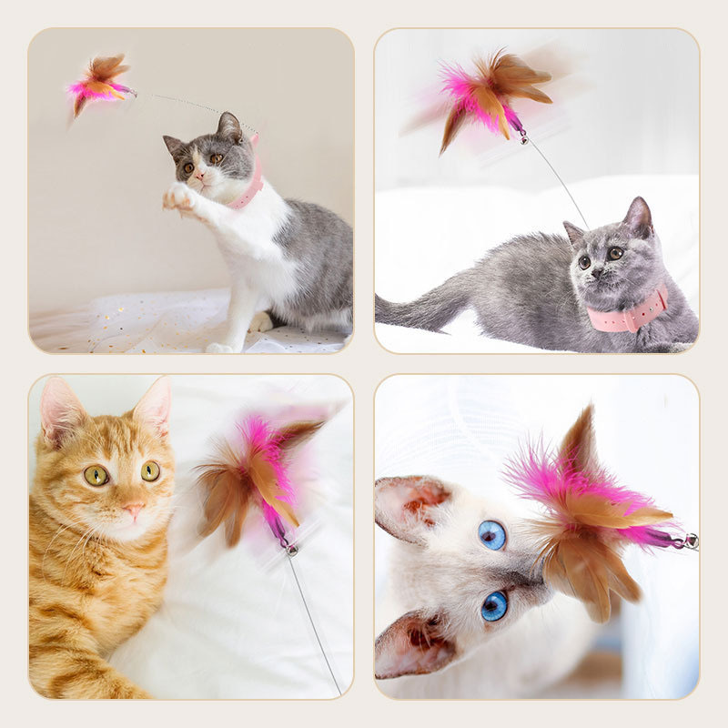 Silicone Pet Collar Bell Feather Tease Cat Stick Accompanying Interactive Cat Toy