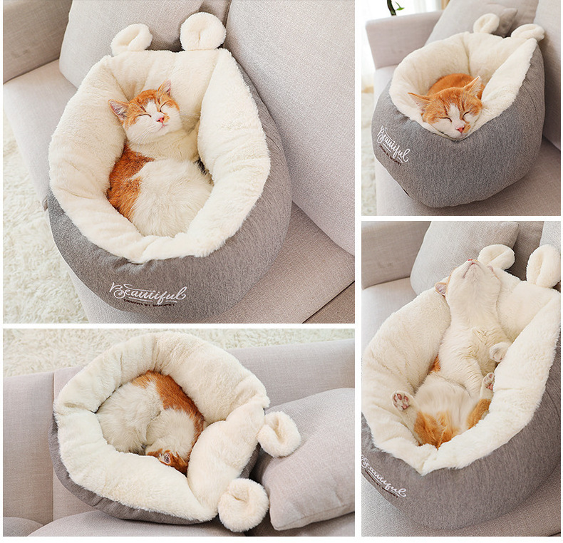 New Popular Selling Cute creative Rabbit Ear Cat Nest Winter Warm Pet Mat Soft Pet Sleeping Plush Pet Beds