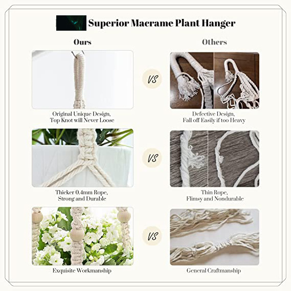 Macrame Plant Hanger Wood Beads Decorative Flower Pot Holder for indoor and outdoor