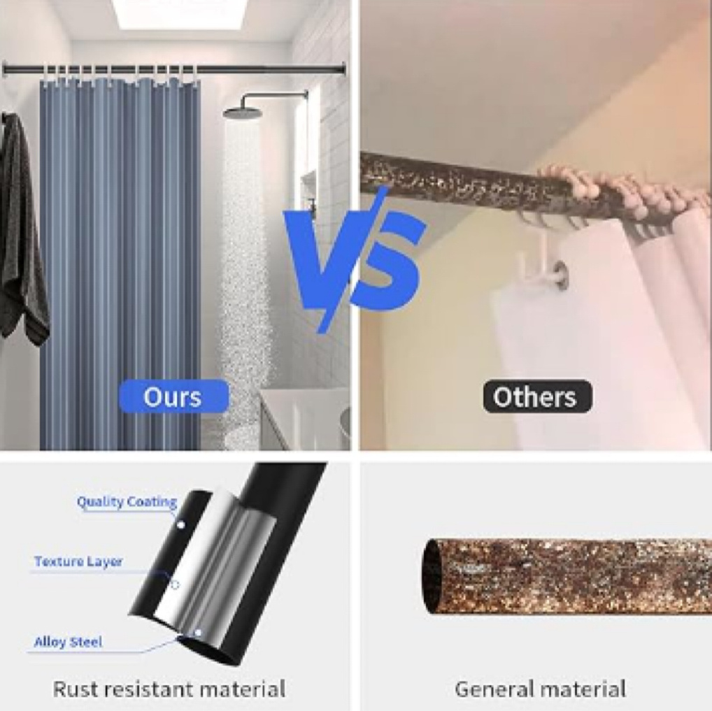 Hot Selling Rustproof Shower Curtain Rod Adjustable Telescopic Stainless Steel Bathroom Curtain Rod