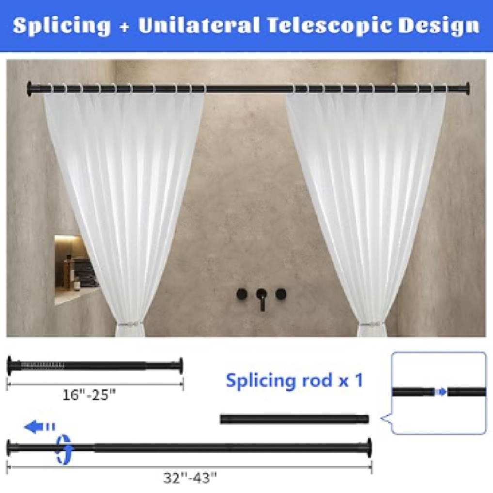 Hot Selling Rustproof Shower Curtain Rod Adjustable Telescopic Stainless Steel Bathroom Curtain Rod