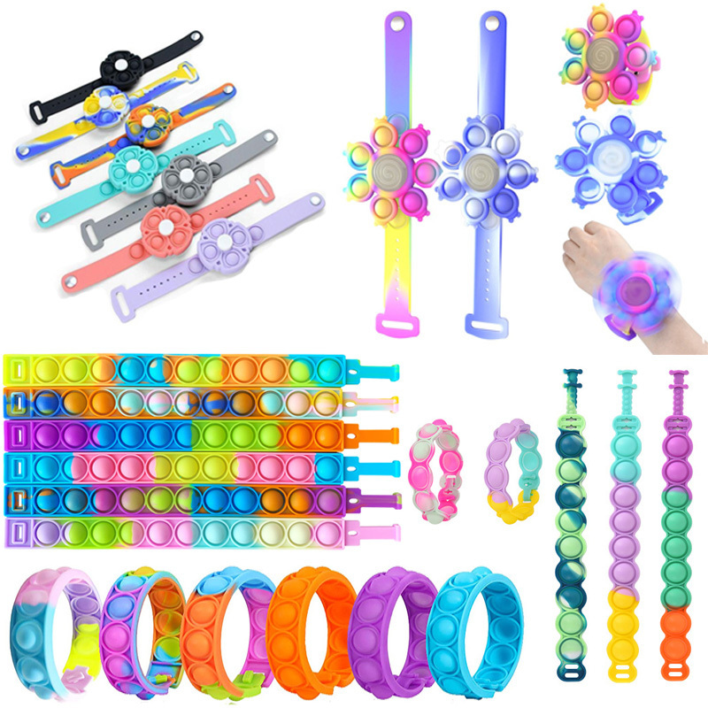 Bubble Press Rainbow Silicone Wrist Watch Wristbands Pop Fidget Sensory Toys Luminous Edition Bracelet