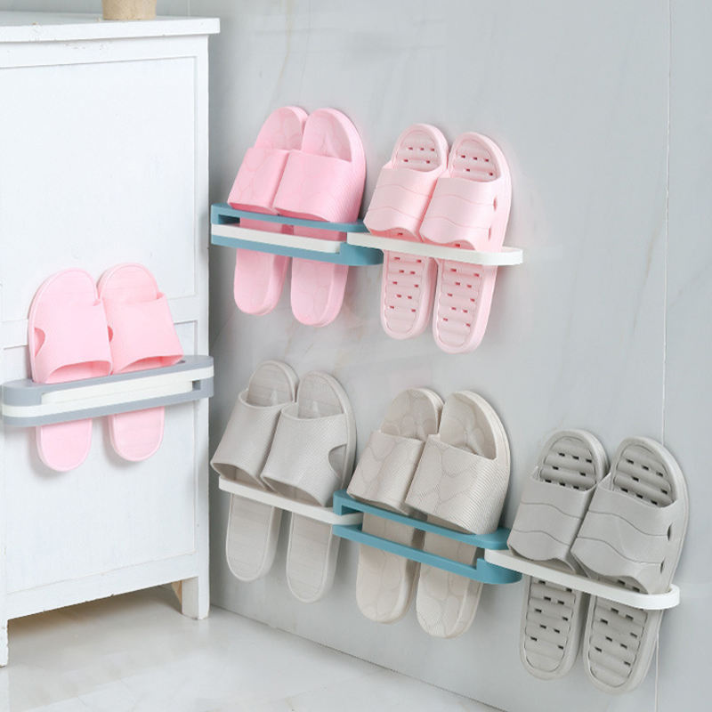 Popular Foldable Slippers Holder Shoes Hanger Wall Mounted Hanging Adjustable Corner Three-in-one Bathroom Storage Organizer