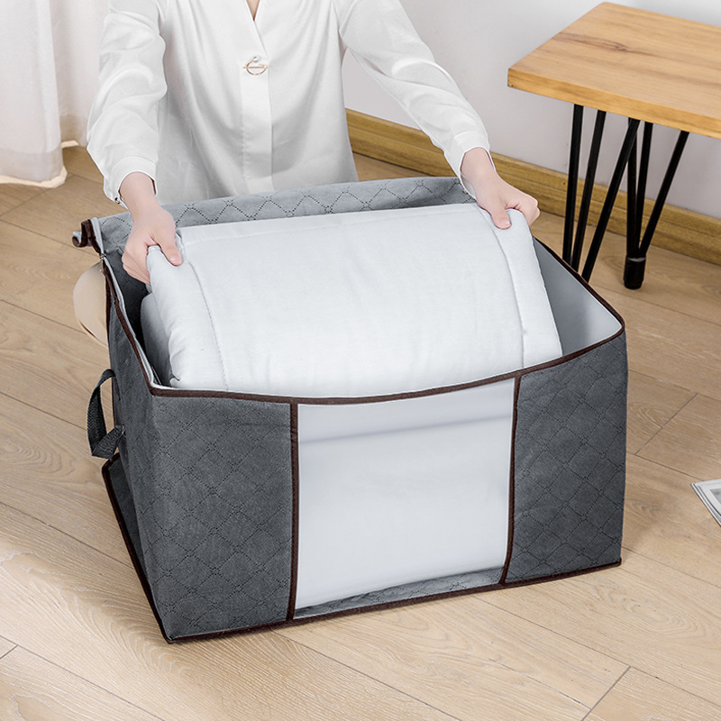 Foldable Blanket Storage Boxs for Organizing Bedroom Closet Clothing Storage with Lids and Handle grey