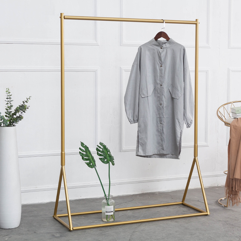 Simple gold clothing rack iron floor coat rack women's clothing store coat rack