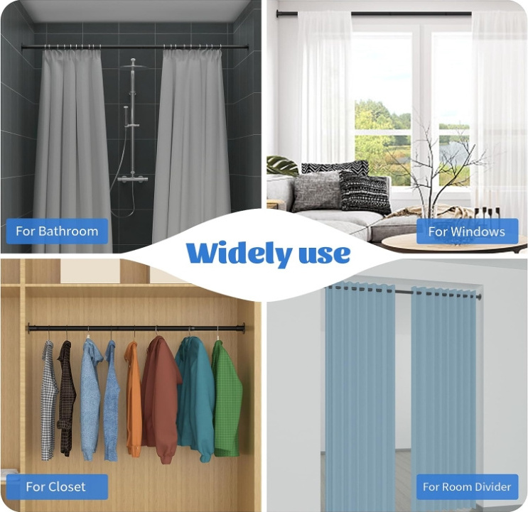 wholesale Stainless Steel Rust Resistant Adjustable Shower Curtain Rod for Bathrooms Doorways Closets