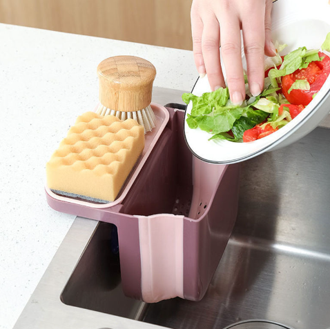 Kitchen Sink Telescopic Drainage Basket Suction Cup Foldable Hanging Shelf