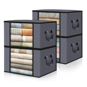 Foldable Blanket Storage Boxs for Organizing Bedroom Closet Clothing Storage with Lids and Handle grey