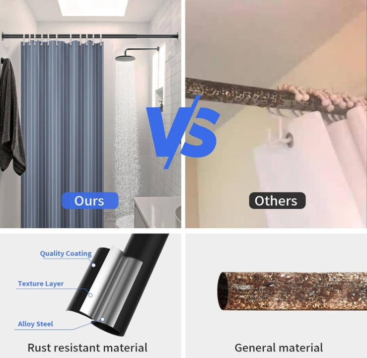 wholesale Stainless Steel Rust Resistant Adjustable Shower Curtain Rod for Bathrooms Doorways Closets