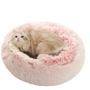 Hot Sale Winter Cat Bed Long Plush Pet Cat Cushion Warm Sleep Bag Bed Round Half-Pack Cat Basket Lounger Nest