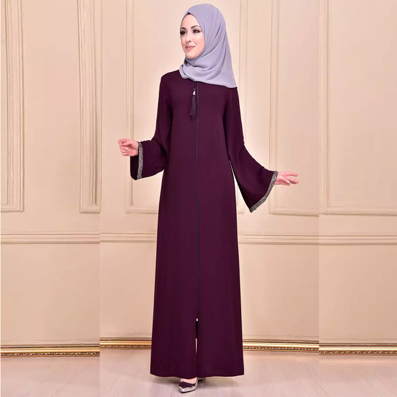 Muslim women's long skirt Middle East Dubai Turkish jalabiya zipper cardigan robe