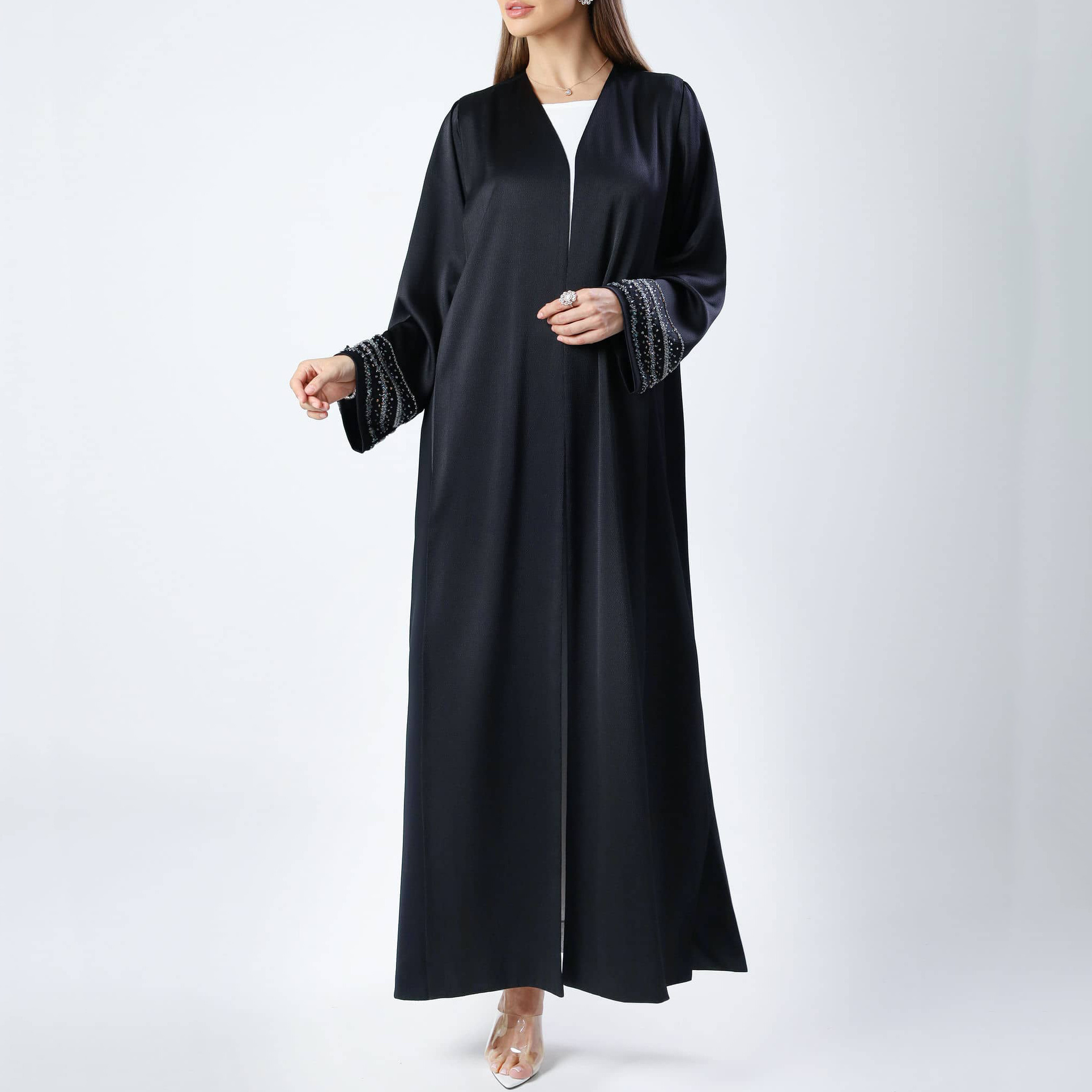 islamic clothing women dubai abaya wholesale eid prayer Ramadan beaded floral sequin embroidery nida cute black open abaya