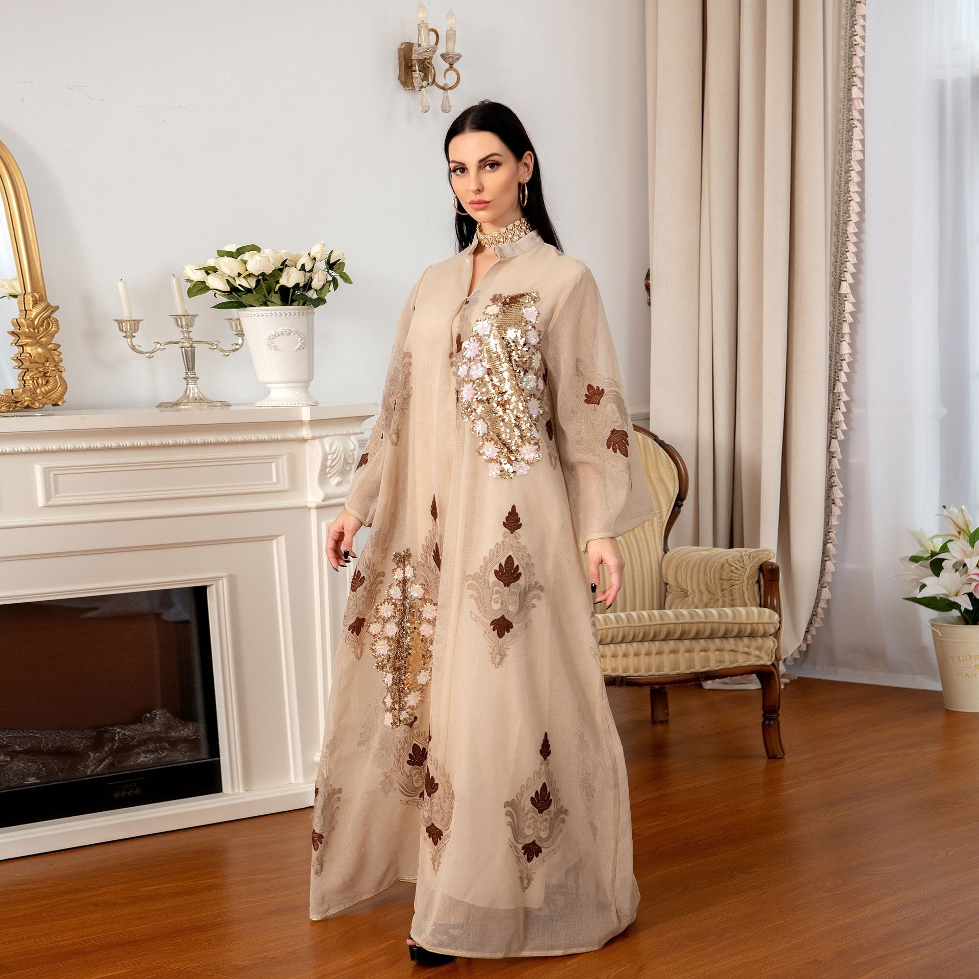 Muslim Evening Gown Beaded Embroidered Dress Abaya Hersteller Abaya Factories Grossiste Abaya Natural Woven Party Dubai Women