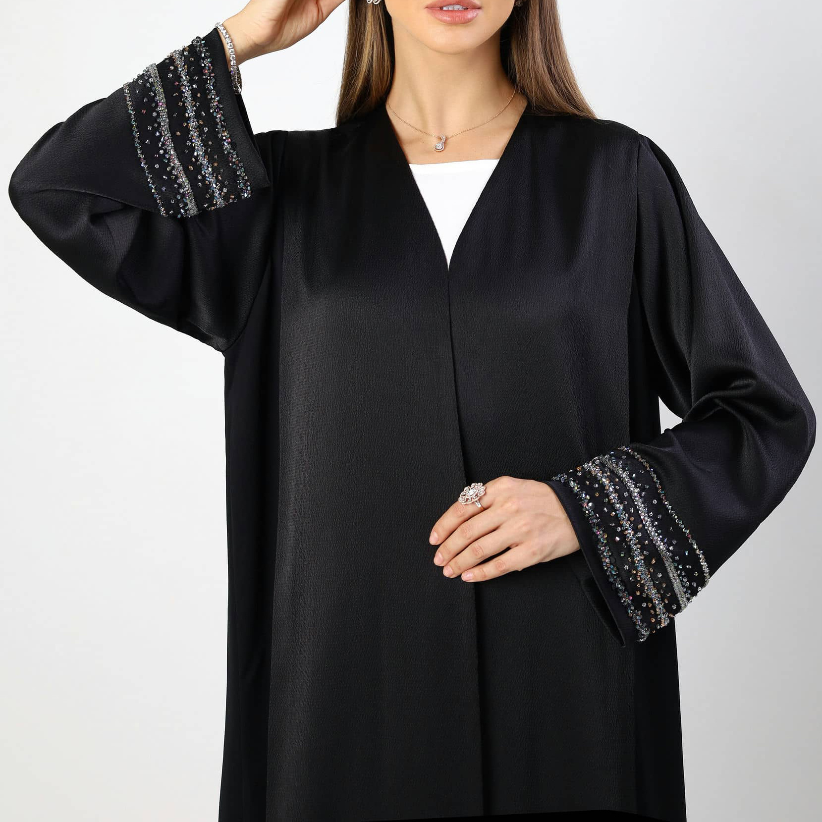 islamic clothing women dubai abaya wholesale eid prayer Ramadan beaded floral sequin embroidery nida cute black open abaya