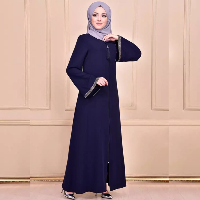 Muslim women's long skirt Middle East Dubai Turkish jalabiya zipper cardigan robe