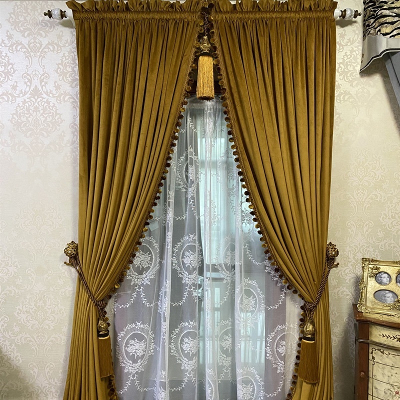 Luxury High Quality Velvet  Blackout Ready Made Window Curtains Panels For Living Room  Church Curtains Backdrop Decoration