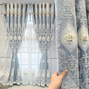 2024  hot sell  new style double layer lace embroidery blackout fabric window curtains panel for living room bedroom