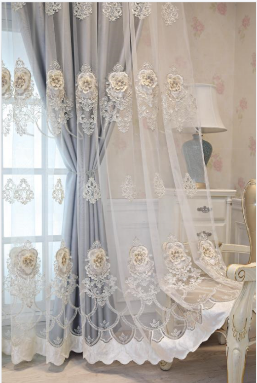 Luxury New European Style Curtains for Living Room Bedroom Double Layer Tulle Gauze Extravagance Embroidered Window Screens