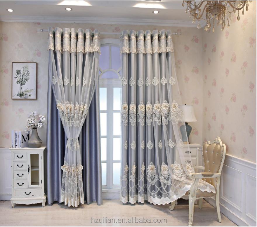 Luxury New European Style Curtains for Living Room Bedroom Double Layer Tulle Gauze Extravagance Embroidered Window Screens