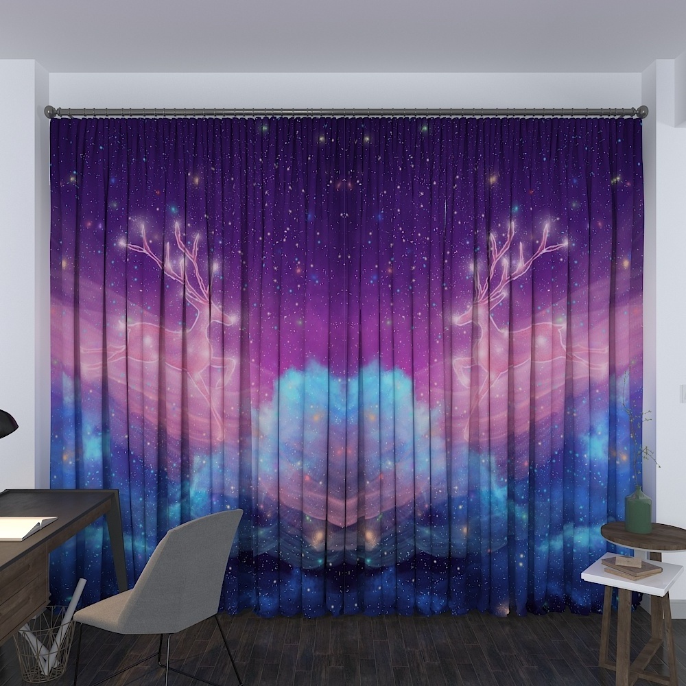 New design 100*250cm 3D stars digital printing kids boy and girl moon star blackout window curtains for bedroom in blue colour