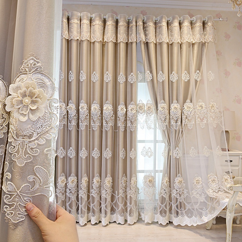 Luxury New European Style Curtains for Living Room Bedroom Double Layer Tulle Gauze Extravagance Embroidered Window Screens