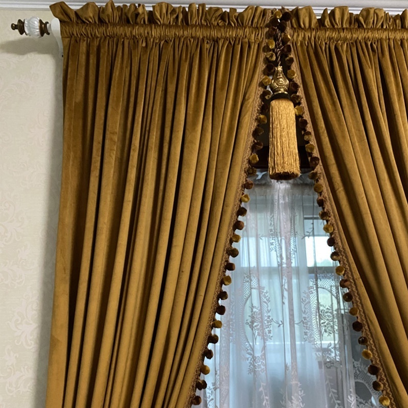 Luxury High Quality Velvet  Blackout Ready Made Window Curtains Panels For Living Room  Church Curtains Backdrop Decoration