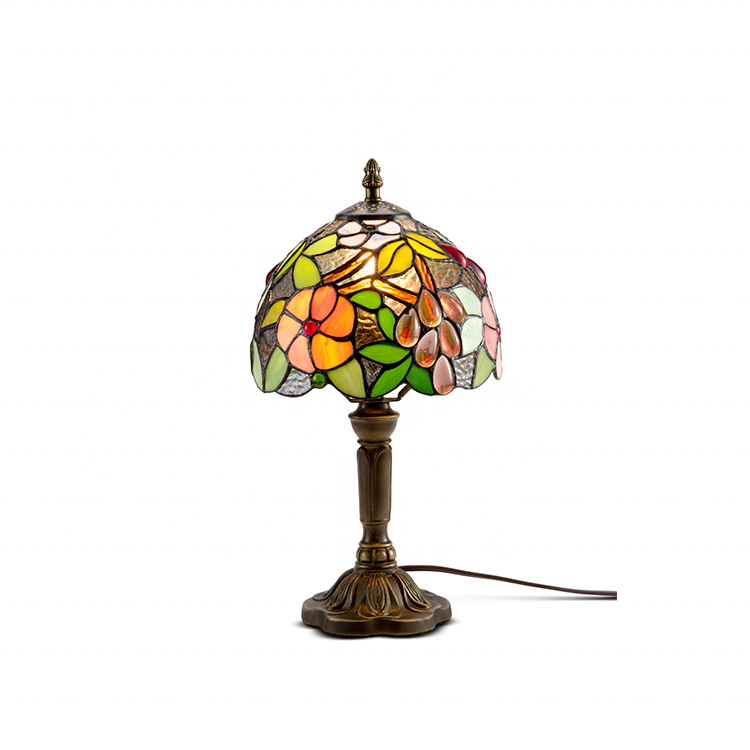 Hot Sale Stained Glass Lampshade With Crystal Antique Style Table Reading Light Tiffany Lamp For Living Bedside/Bedroom/Cafe