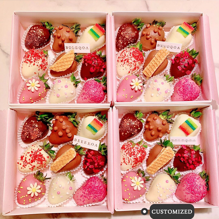 customized packaging 9/12 pcs strawberry chocolate boxes candy gift packaging chocolate covered strawberry boxes