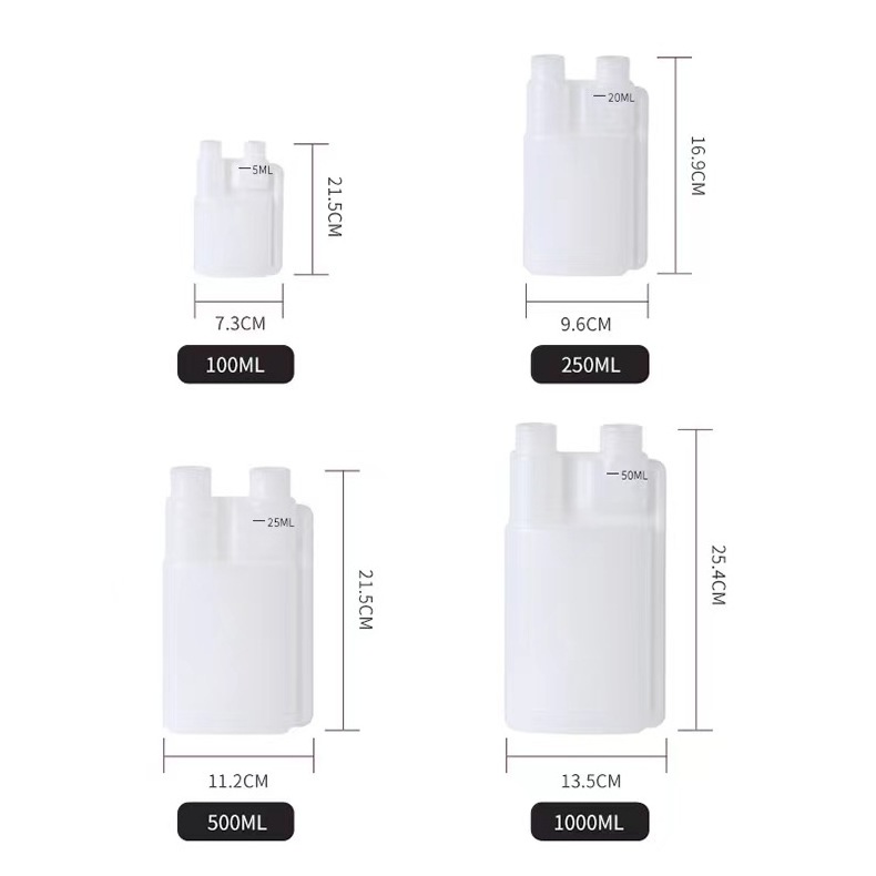 100ml 250ml 500ml 1000ml Plastic Pesticide bottle Double Dual Chamber Twin Neck Bottle For Liquid Dispenser