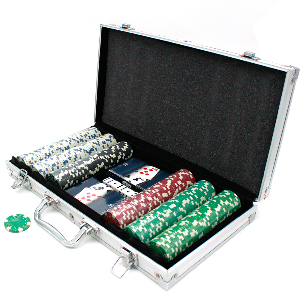 Hot sale New Arrival 300 pieces casino poker chips 2 playing cards 5 dice case set