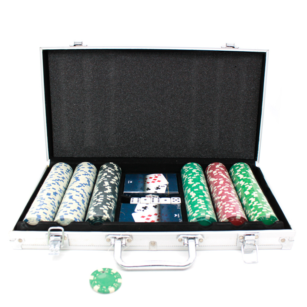 Hot sale New Arrival 300 pieces casino poker chips 2 playing cards 5 dice case set