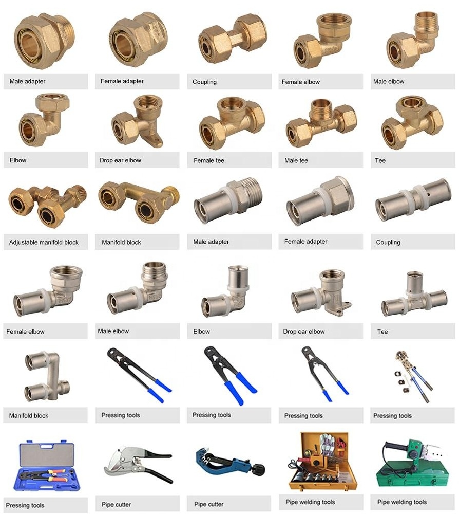 Pipe Fitting Sleeve Type Brass Pex Fitting 90 Degree Elbow Reducing Brass for PEX-AL-PEX Natural Gas Pipe 25mm Hexagon Male