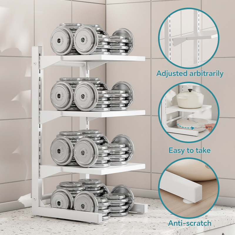 Manufacturer 2-3-4 Tier Kitchen Pots and Pans Rack Countertop Cabinet Shelf Height Adjustable Pot Organizer for Kitchen