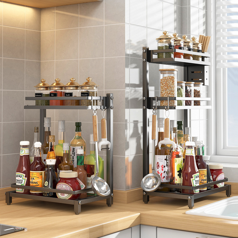 100% New And Original 2/3 Tier Spice Kitchen Rack Sliding Shelf Organizer For Kitchen Cabinet Storage Drawer In Stock