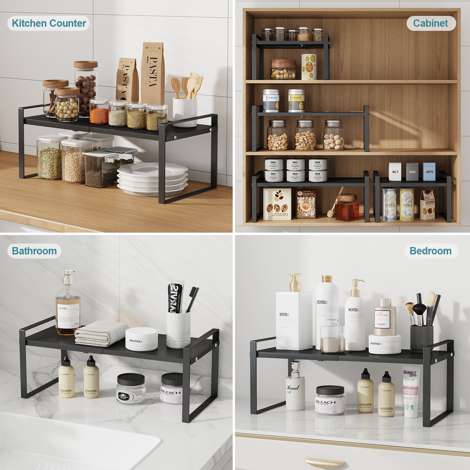 Expandable Cabinet Countertop Shelves, Storage Stackable Shelf Kitchen Cupboard Organizer Stackable Spice Rack Kitchen Pantry