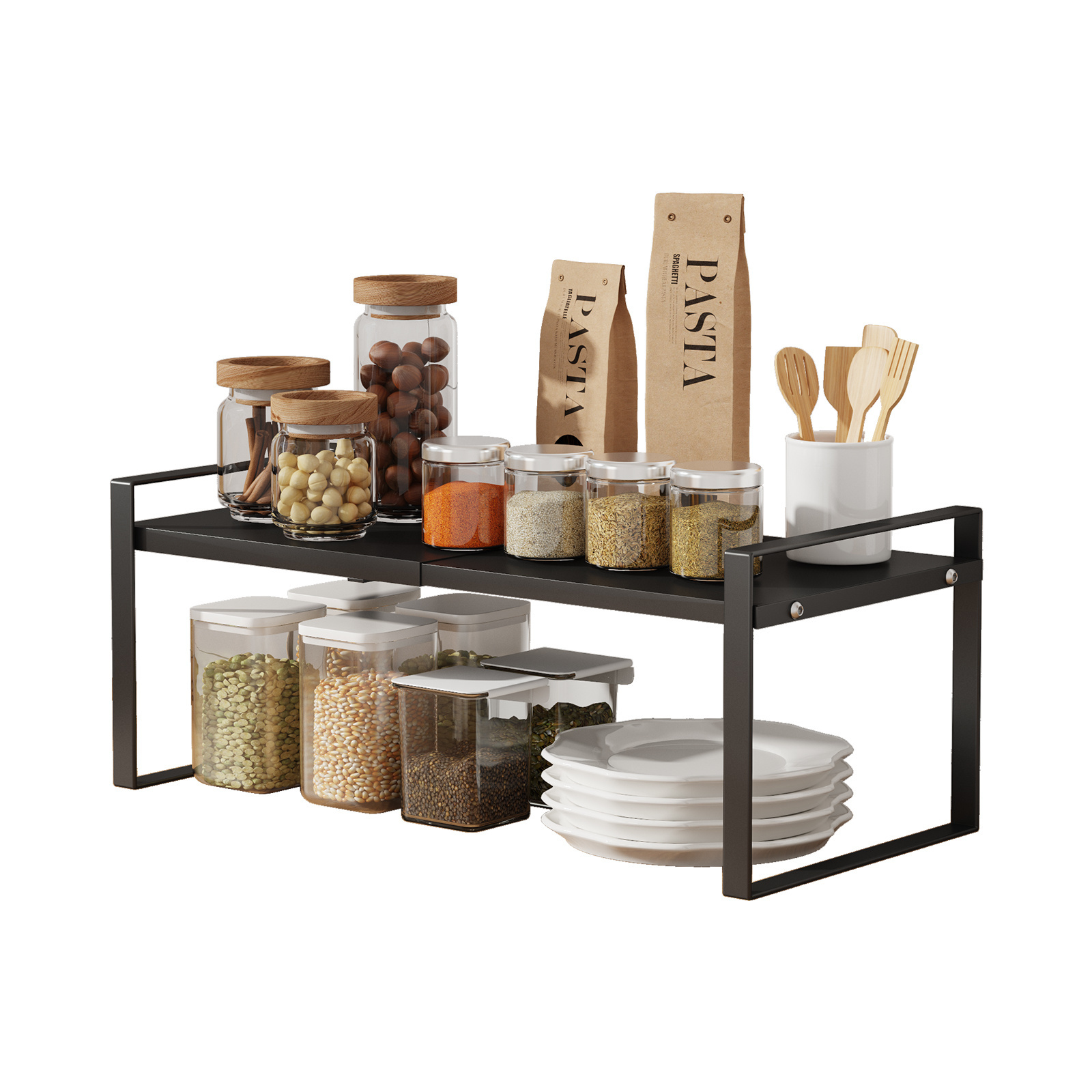 Expandable Cabinet Shelf Organizer Rack,Adjustable Height Pantry Shelf Spice Rack,Kitchen Counter Storage Shelves Stand