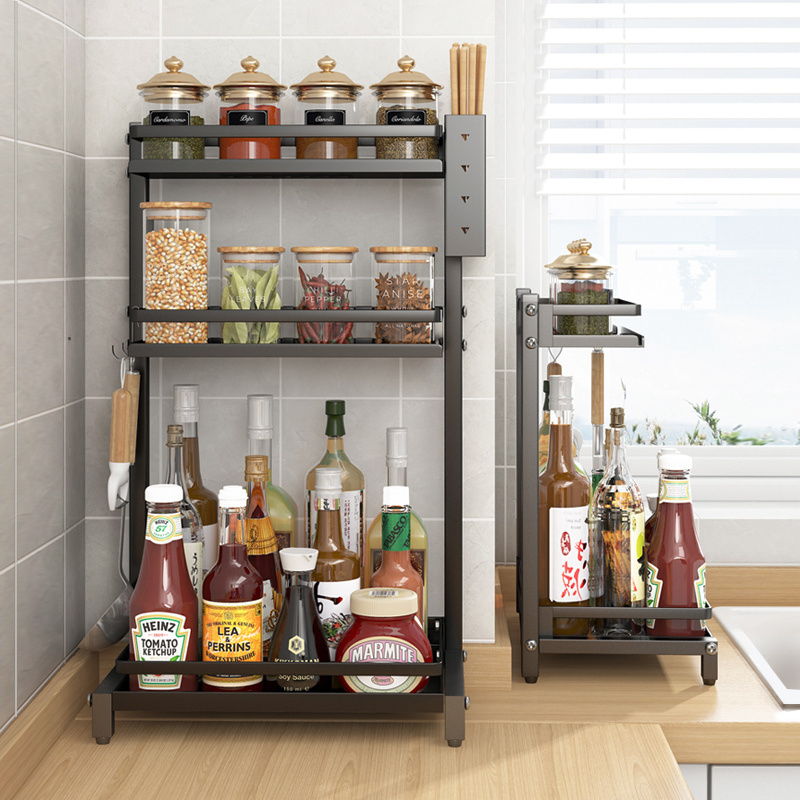 100% New And Original 2/3 Tier Spice Kitchen Rack Sliding Shelf Organizer For Kitchen Cabinet Storage Drawer In Stock