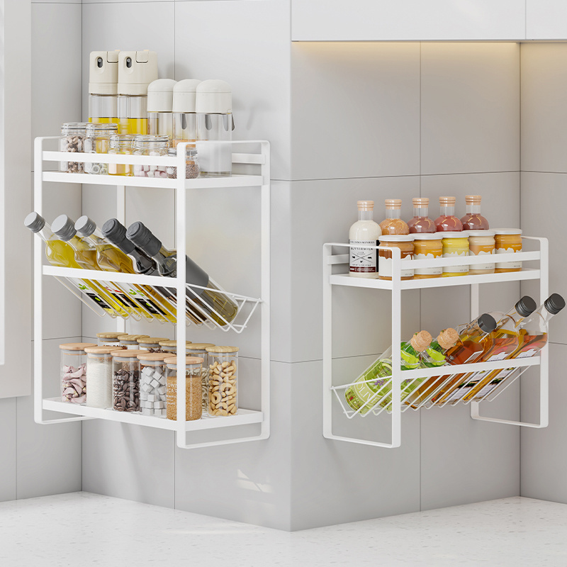 Household Kitchen Wall- Mounted Storage 2/3 Layers Heavy Duty Shelves For Bottles Wall Shelves With Slanted Spice Rack