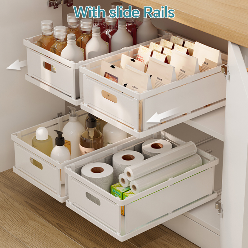 Sliding Drawer Plate Storage Rack Under Sink Cabinet Kitchen Organizer Kitchen Supplies Sliding Drawer  Basket In Stock