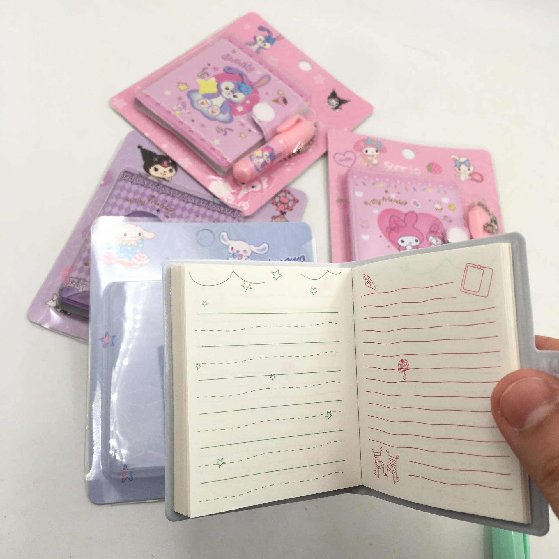 LINDA   Wholesale San-rio Melody Big Eared Dog Sticky Note Kuromi  Rubber Sleeve Book with Ballpoint Pen Prize