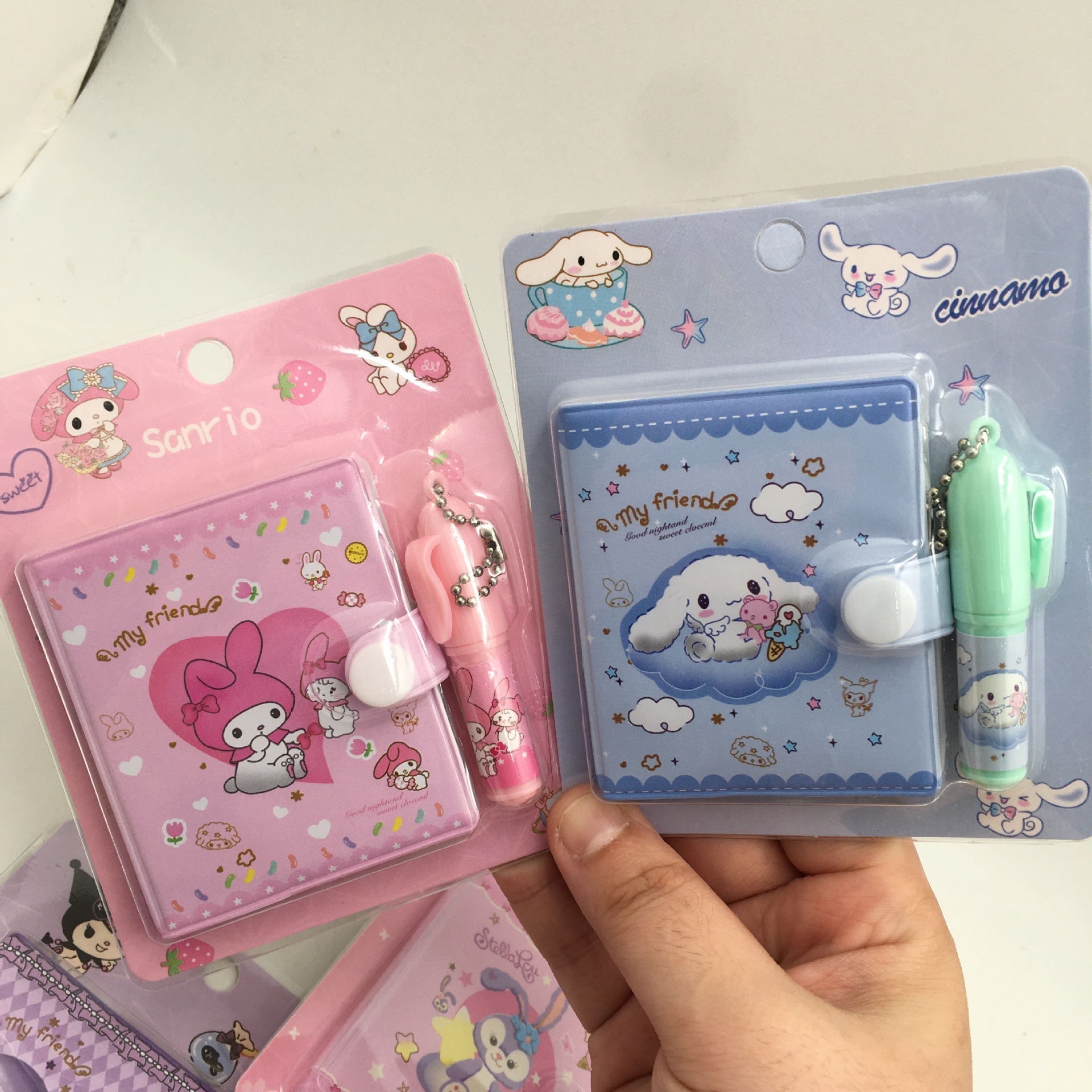 LINDA  wholesale San-rio Kuromi Mymelody Cinnamoroll Notebook With Pen Set Cute Anime Notepad For Kids