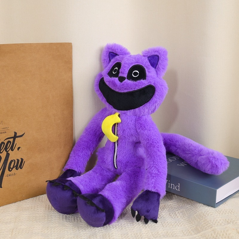 AL   wholesale High quality Custom Cartoon Anime Smiling Critters  Plush Toy Big mouth purple cat plush toy