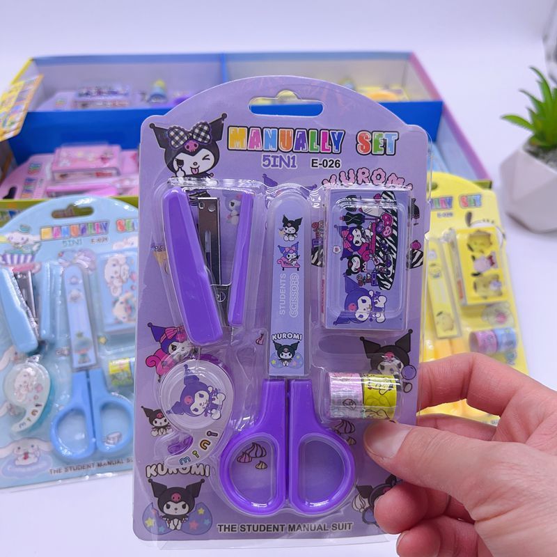 Linda Creative Melody Cinnamoroll Kuromi Scissors Stapler Tape Sticker Set School Supplies  Stationery Set Children's Gifts